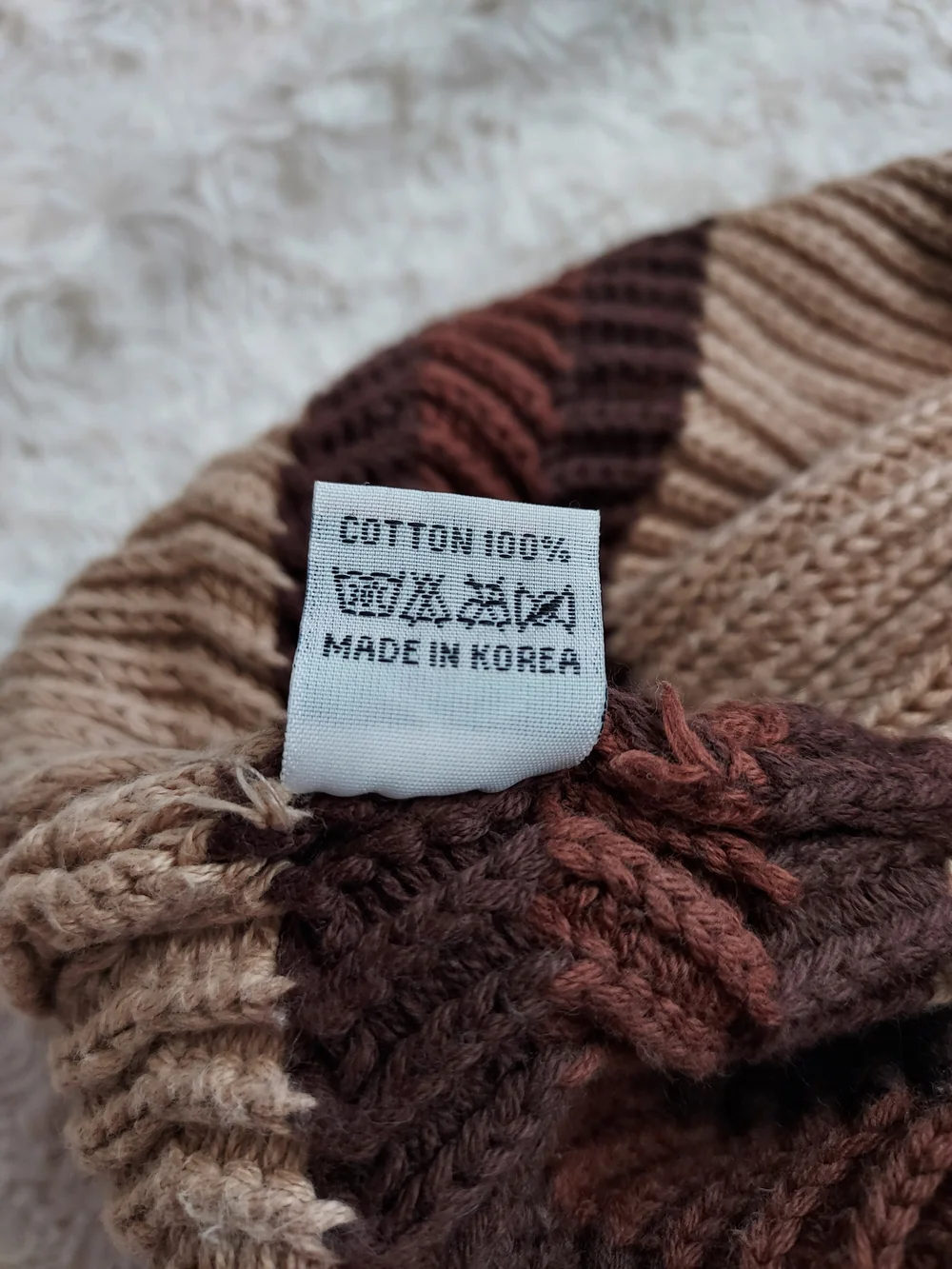 Beige and Brown Knit 100% Cotton  Slouch Beanie Hat Winter Academia Stylish